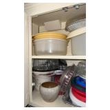 Cabinet lot of plastic tupper ware plates and