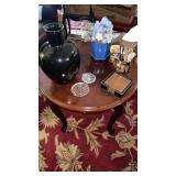 Round wood side table and decorative accent