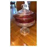 Thumbprint Indiana glass ruby red lidded candy