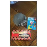 Silver tone coasters pocket, checkers, and old