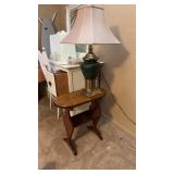 Small side table, and brass lamp