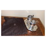 Silverplate cream and sugar with tray and bag
