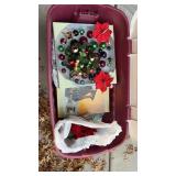 Tote with lid and Christmas decorations/ornaments