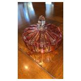 Vintage lidded cranberry candy dish
