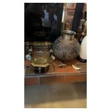 Grouping of Metal Items, Vase, Candle Holder,