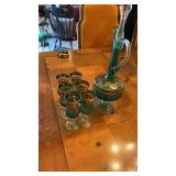 Italian Venetian murano green gold glass set and