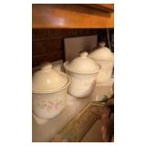 Grouping of 3 ceramic jars coffee maker and morel