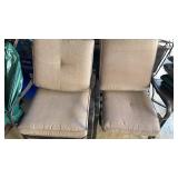 2 outdoor lawn chairs and cushions and side table
