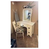 White vanity desk with mirror and chair 44 inches