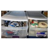 2 small tubs with speaker wire , tape and more
