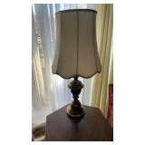 Grouping of 2 Midcentury Brass Lamp with Shades