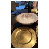 Misc grouping of large bowls, gold color chargers
