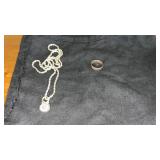 Silver Necklace and ring marked 925  pendant no