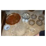 Miscellaneous glass, platters , bowls salt, and