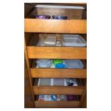 Grouping of misc including Saran Wrap plastic