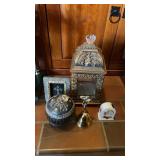 Grouping of Metal Decorations , Bell, Lantern,