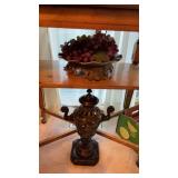 Grouping of decor including dish with faux grapes