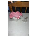 Fenton pink  crest  7 x 3 " crimpled bowl and