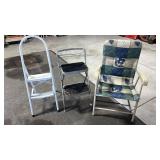 2 stepstools, and  1  lawnchair