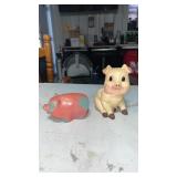 Pink/ blue metal piggy bank with key and yellow