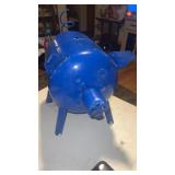 Large metal blue piggy bank approximately 18 x 11