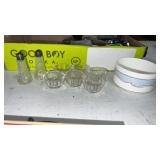 6 Glass, salt, cellars, small salt, and pepper,