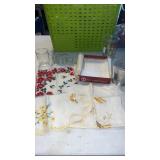 Handkerchiefs, metal collapsible cup, Pyrex,