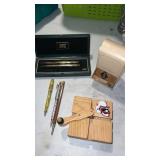 Cross open/pencil set , metal matchbox holder and