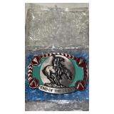 End of the trail belt buckle