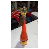 Vintage MCMM Amberina satin art glass 11.5" tall