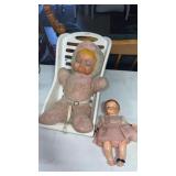 Vintage, rubber face, howdy, baby doll in car