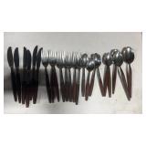 23 mid century silverware set wood handle