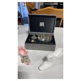 Silver plated wine bottle coaster and stopper set