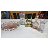 Pink crackle glass, perfume bottle with stopper,