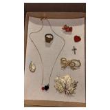 Goldstone brooches ,/pendants, ring, and more