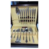 Miscellaneous silver plate, silverware set in box