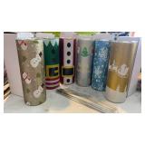 6 NEW STAINLESS CHRISTMAS CUPS AND STRAWS