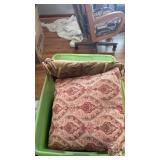 Green Tote with Lid of Pillows, and Towels