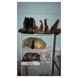 White Metal Rack with Contents and Shelf