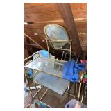 Glass and metal vanity with mirror and stool this