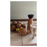 Lot of decorations and glass lamp shades