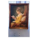 Framed Oil Painting of Lady Reading, Approx