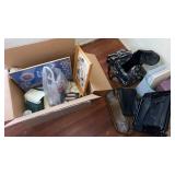 Box of miscellaneous decorative items. Pictures,