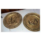 2 Brass Hanging Plates with Pictures Etched