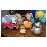 Tote with Miscellaneous kids toys and plushies