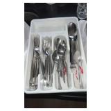 Miscellaneous  silverware and tray
