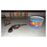 Miscellaneous Items, Metal Drum, Toy Pistol,