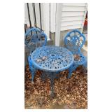 2 Blue Metal Chairs with Table Set