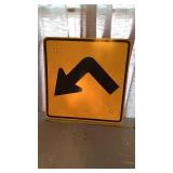 Vintage Defunct Sharp Left Turn Metal Sign