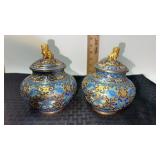 2Chinese bronze and Cloisonnï¿½  enamel jar with